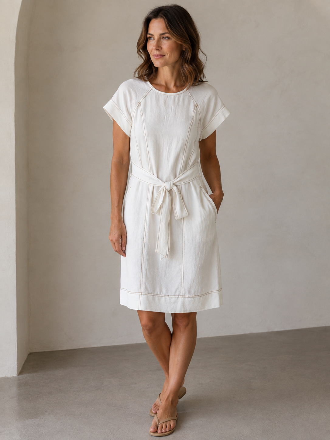 Short Stitch Detail Dress — short lined dress in a rayon-nylon blend, with stitch detailing | Sonella