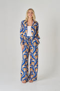 Blue & Camel Cotton Pants — relaxed 100% cotton pant in blue and camel, with an elastic waist | Sonella