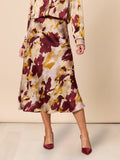 Verona Print Skirt — bias-cut satin midi skirt in an abstract floral print | Sonella