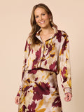 Verona Print Shirt — relaxed satin shirt in an abstract floral print, with a piped collar | Sonella