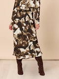 Venice Print Skirt — high-rise A-line midi skirt in an espresso painterly print, in a smooth lightweight fabric | Sonella