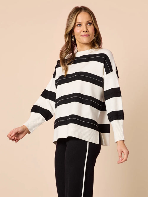 Betta Diamante Stripe Print Knit — relaxed striped knit with diamante embellishment, a crew neckline | Sonella