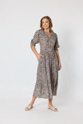 Serengeti Dress — relaxed 100% viscose dress with a fluid drape, elasticated waist and elasticated sleeves | Sonella