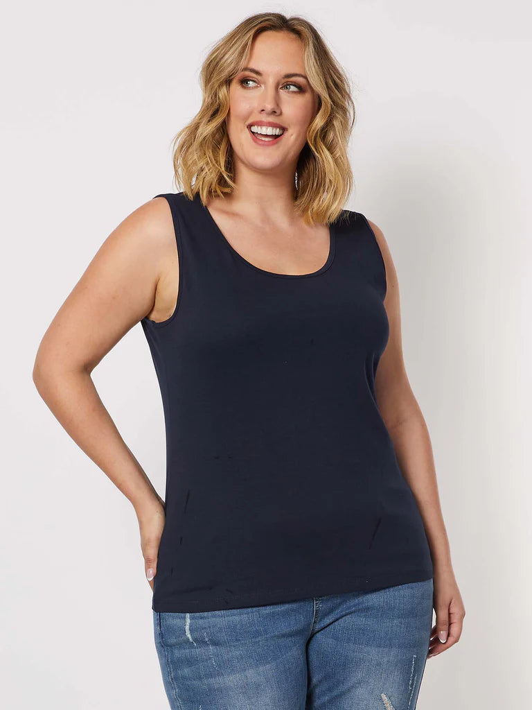Threadz Basic Cami — sleeveless stretch cotton cami with a round neckline front and back and a self-bind finish | Sonella