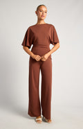 Cape Sleeve Two-Piece Set — cape-sleeve top and high-waisted straight-leg pant set in a cotton-spandex blend | Sonella