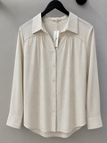 Long Sleeve Beige Linen Shirt — beige linen-viscose long-sleeve shirt with tonal Western piping across the back | Sonella