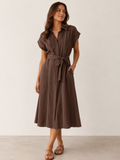 Cap Sleeve Midi Dress — chocolate brown midi dress in a rayon-nylon blend, with cap sleeves | Sonella