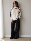 Cream Contrast Knit Jumper — relaxed cream knit jumper with contrast detailing, in a soft acrylic-wool blend | Sonella