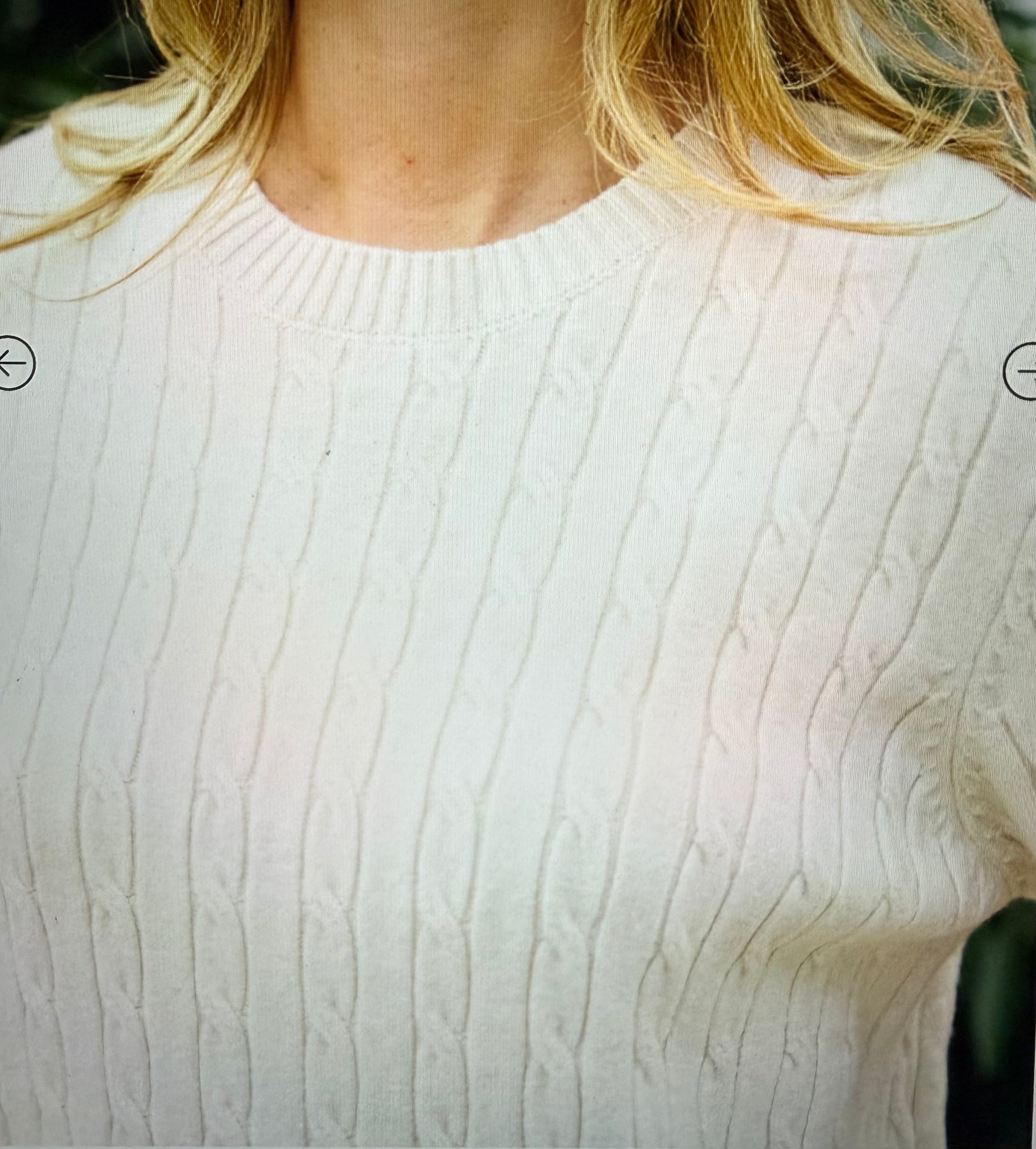Rhodri Knit Top — short-sleeve cable stitch knit top in a soft modal blend, with a ribbed crew neckline | Sonella