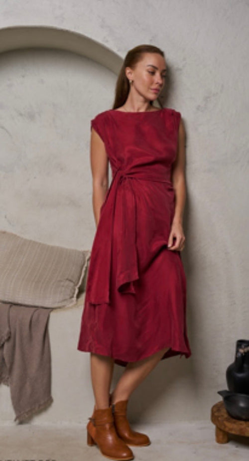 Athena Luxe Cupro Midi Dress — sleeveless midi dress in a cupro-rayon blend | Sonella