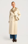 Long Line Double Breasted Coat — long double-breasted coat with marble buttons, contrast detailing | Sonella