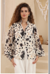 Long Sleeve Animal Print Top — fully lined animal-print long-sleeve top in a lyocell-nylon blend | Sonella