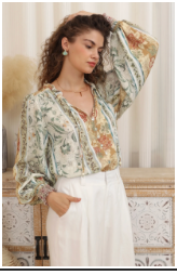 Patterned Tie Neck Long Sleeve Top — alternate view 2 of 3 | Sonella