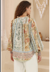 Patterned Tie Neck Long Sleeve Top — alternate view 3 of 3 | Sonella