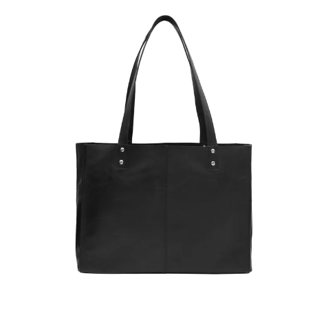 Oil Pull Up Medium Tote Bag — structured pull-up leather tote in black or tan, RFID protected | Sonella