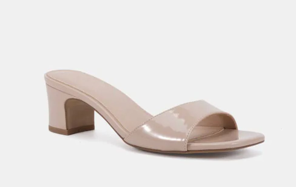 Viyan — mule sandal with a square open toe and single wide strap, on a 5.1cm heel. PETA-approved vegan | Sonella