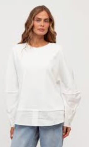 Layered Tee – Off White — relaxed off white tee with a layered panel detail | Sonella