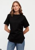 Tuck Side Tee – Black & White — asymmetric black and white tee with a ruched side | Sonella