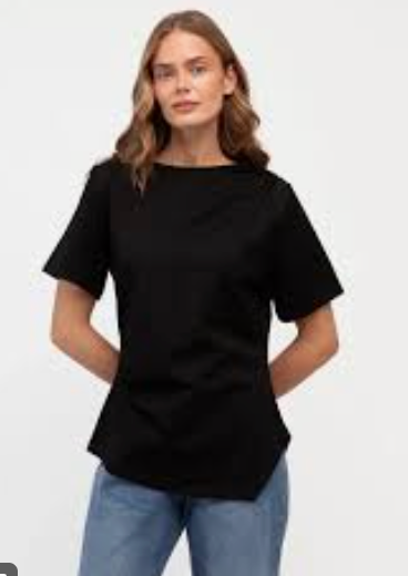 Tuck Side Tee – Black & White — asymmetric black and white tee with a ruched side | Sonella