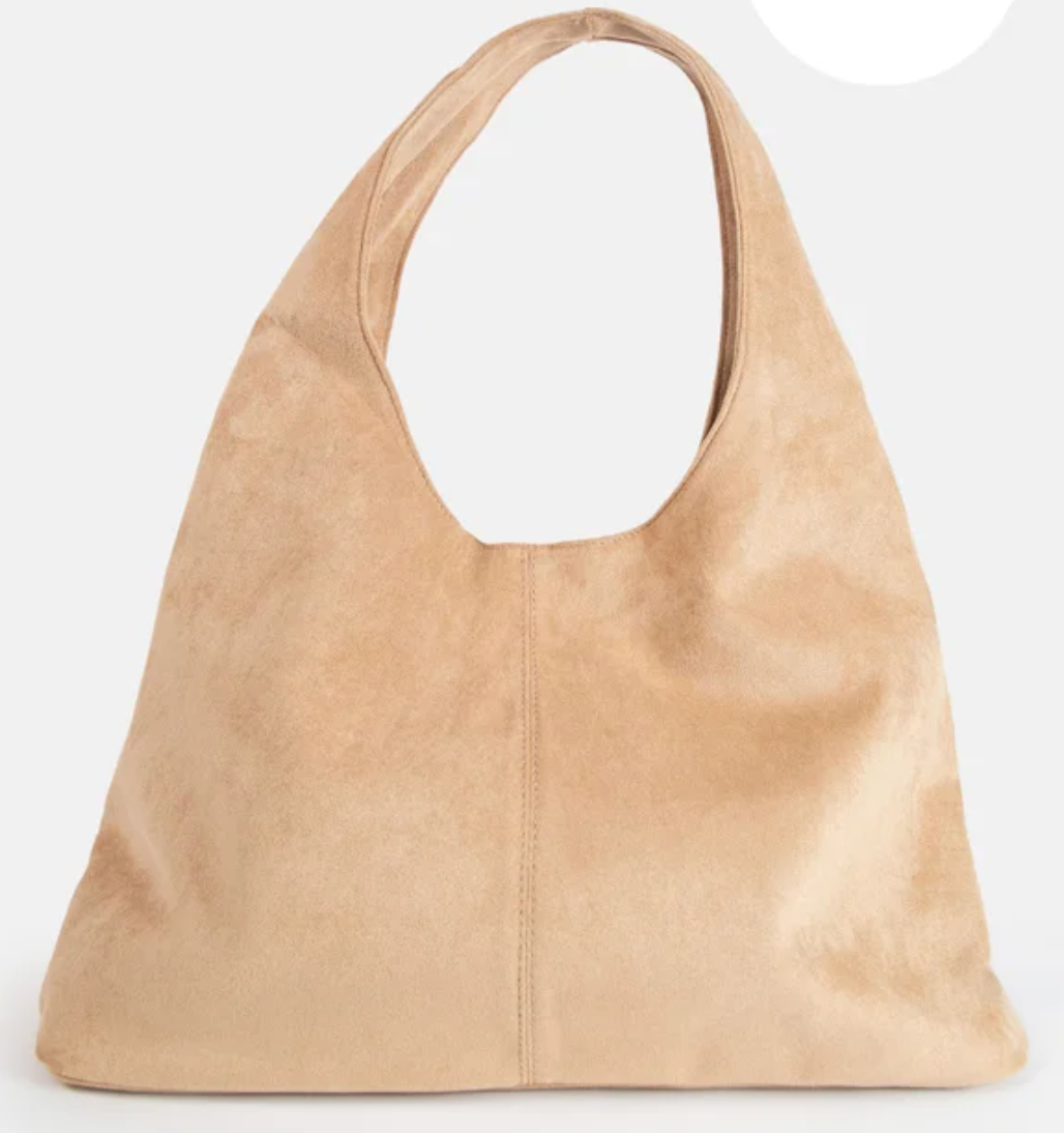 Kaida Handbag — slouchy suede-look shoulder bag in a lightweight vegan synthetic | Sonella