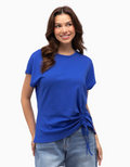 LOL Drawstring Tee — relaxed cobalt blue cotton tee with an adjustable drawstring hem | Sonella