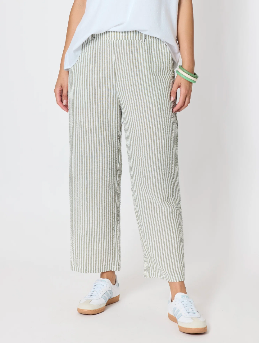 Urban Stripe Pant — straight-leg striped pant in lightweight polyamide, with an elastic waist | Sonella
