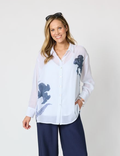 Rosa Print Shirt — long-sleeve button-down shirt in a large floral print, with oversized cuffs and a lined body | Sonella