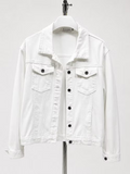 Denim Stretch Jacket — white stretch denim jacket with a tailored silhouette and a buttoned chest pocket | Sonella
