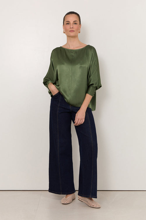Adele Wide Leg Jean in dark denim – front view, relaxed wide leg silhouette in dark wash denim | Sonella