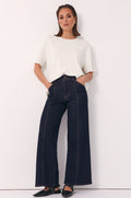 Adele Wide Leg Jean in dark denim – full-length view of wide leg silhouette, dark wash denim | Sonella