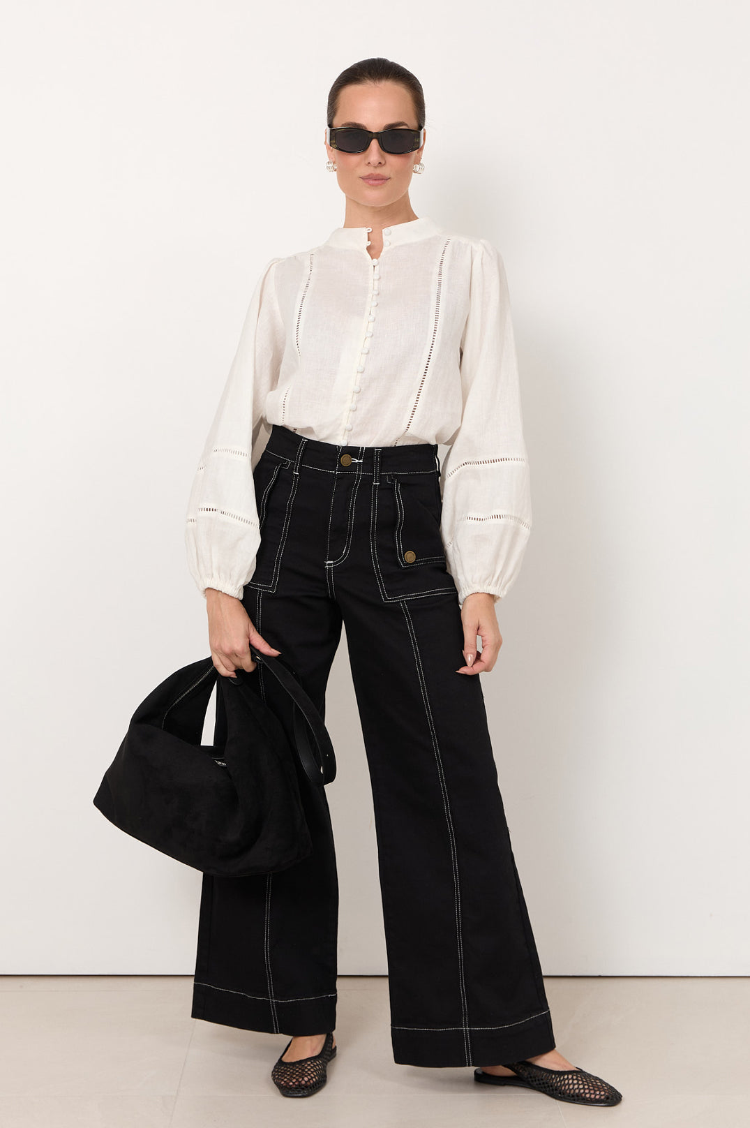 Dion Statement Pocket Jean in black – styled view showcasing statement pocket design | Sonella