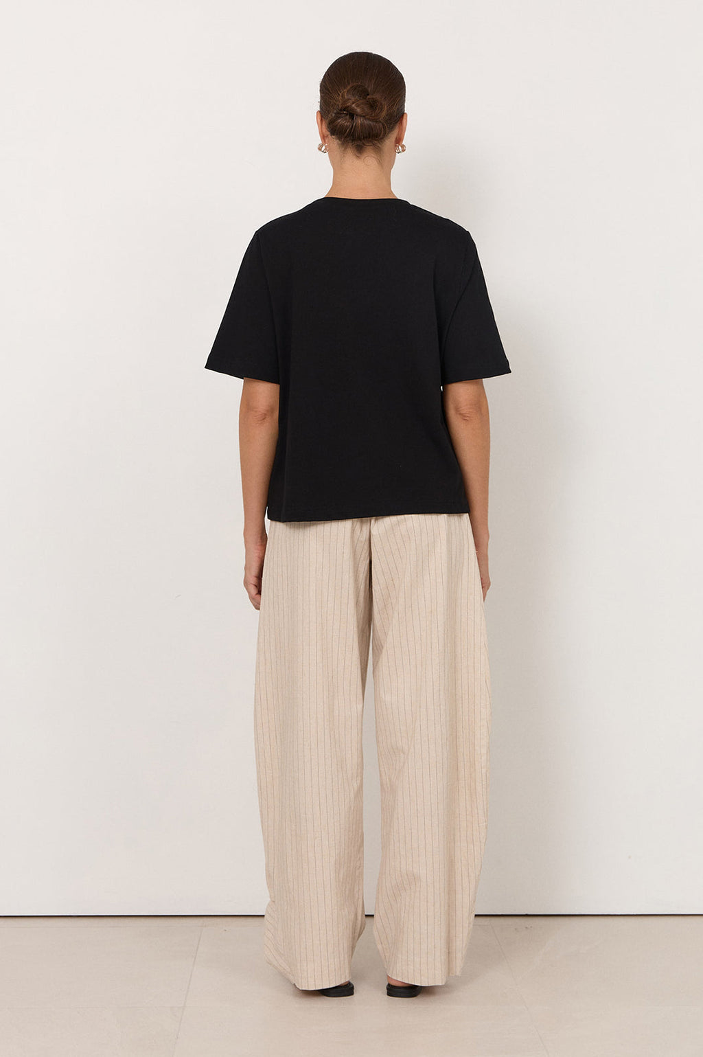 Orion Cotton Tee in black – full-length styled view, wardrobe staple black cotton tee | Sonella