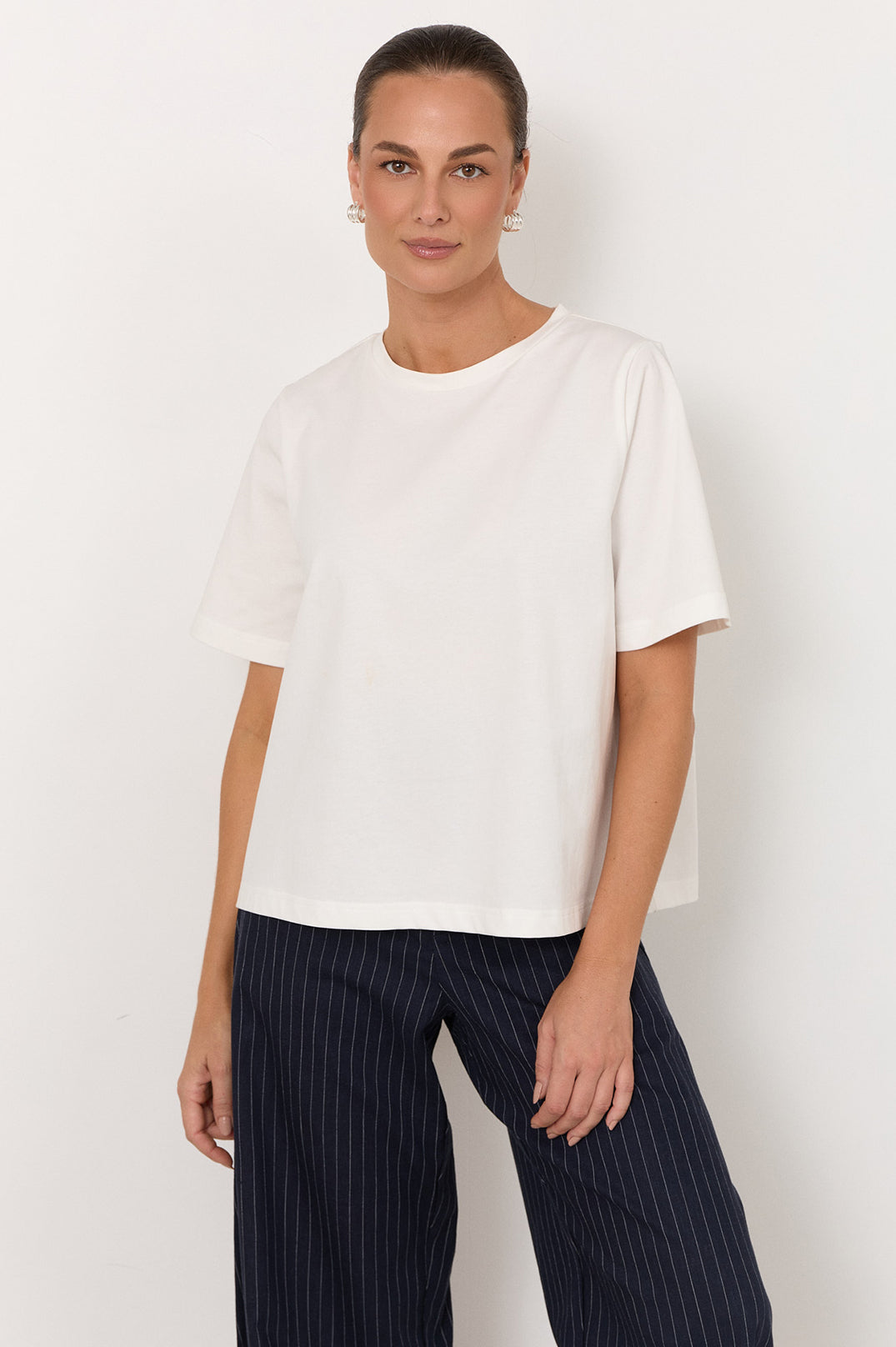 Orion Cotton Tee in white – front view, classic relaxed fit women's cotton tee | Sonella