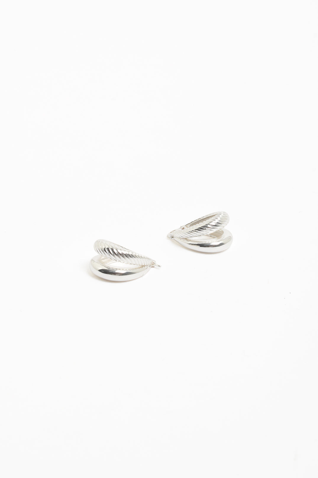 Oval Braid Detail Double Hoop Earrings in silver plated metal – front view, elegant braided oval double hoops | Sonella